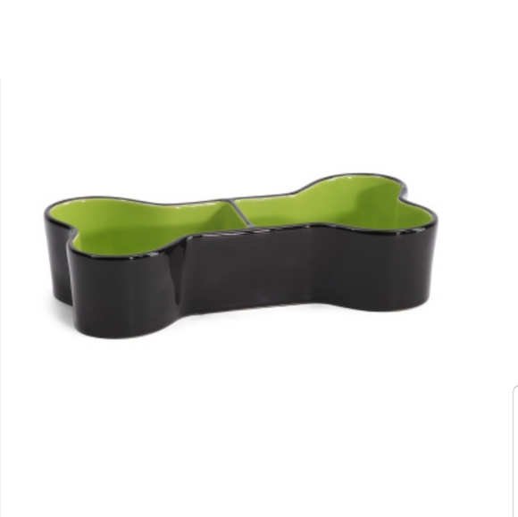 Rae Dunn Brew and Gruel Pet Bowl Bone shape green black - Picture 2 of 11